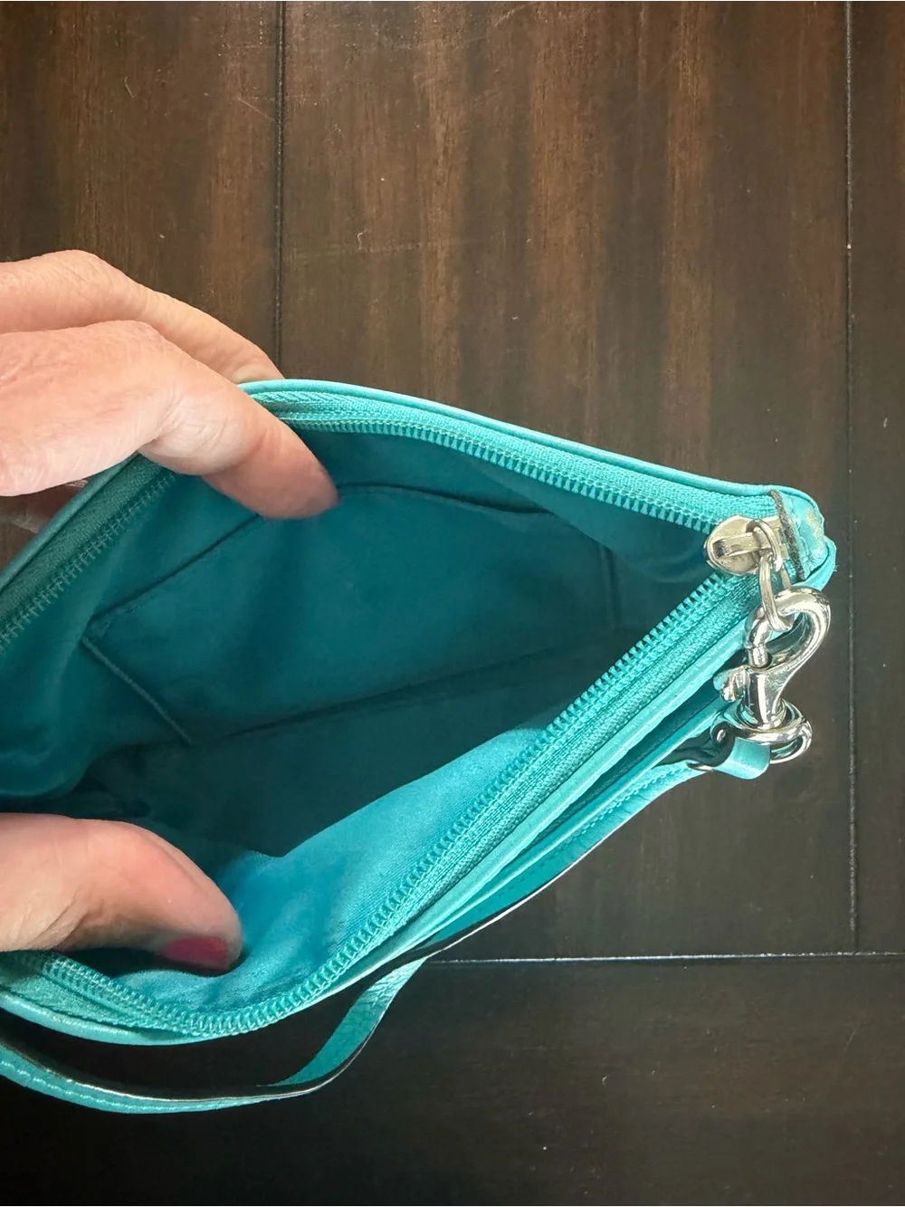 Coach Turquoise Leather Wristlet Clutch